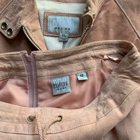 Pink Suede Leather Jacket and Pants Set - Picture 3 of 4